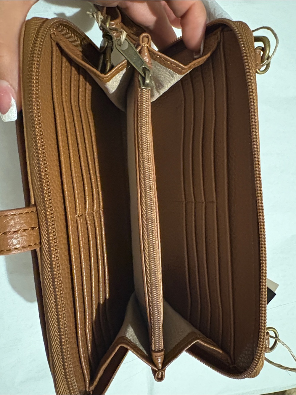 NWT The Sak Embossed Brown Leather Wristlet with crossbody strap - Picture 7 of 9